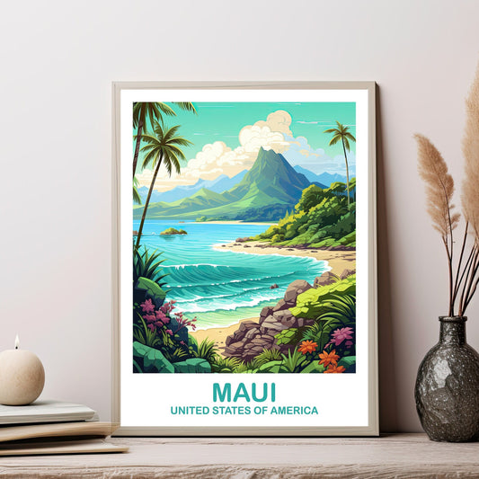 Maui Travel Wall Art, Maui Travel Wall Art, Maui Wall Art Poster, City Skyline Wall Art, USA Travel Wall Art, Hawaii Travel Art | T2NA_HAMA1