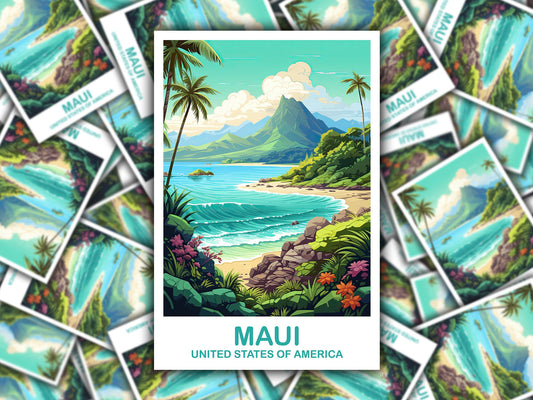 Maui Travel Sticker Art, Maui Travel Art, Maui Hawaii Art Sticker Travel Sticker, USA Travel Sticker, Hawaii Travel Sticker | T2NA_HAMA1_S