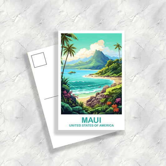 Maui Travel Postcard Art, Maui Hawaii Travel Postcard,, Maui Wall Art Poster, USA Travel Postcard, Hawaii Travel Postcard | T2NA_HAMA1_P