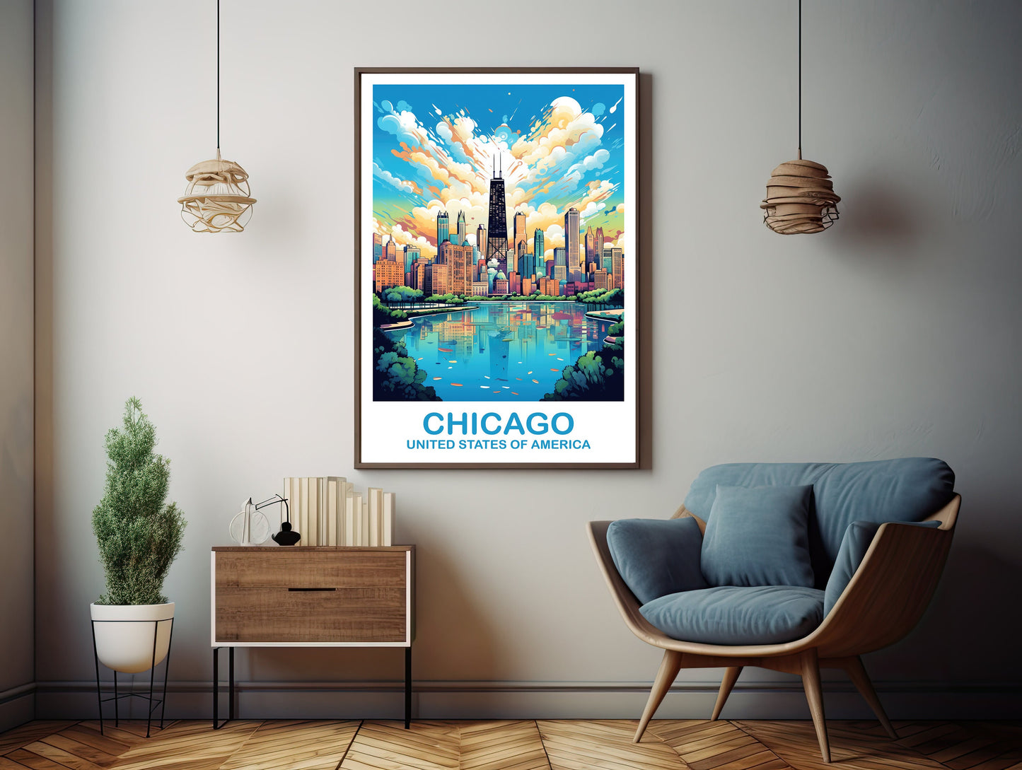 Chicago Travel Wall Art, Illinois Travel Wall Art, City Skyline Wall Art, USA Travel Art, Chicago Travel Poster, Travel Art | T2NA_ILCH1
