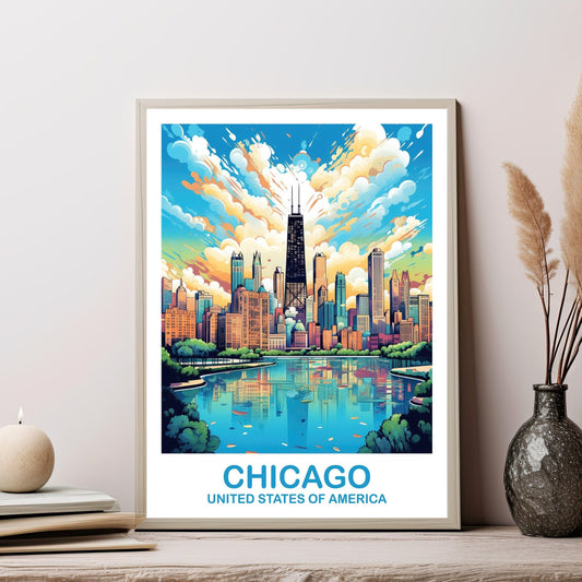 Chicago Travel Wall Art, Illinois Travel Wall Art, City Skyline Wall Art, USA Travel Art, Chicago Travel Poster, Travel Art | T2NA_ILCH1