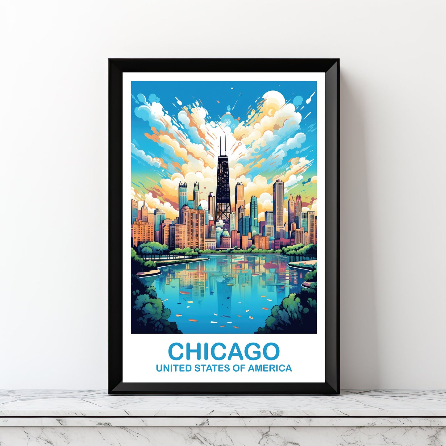 Chicago Travel Wall Art, Illinois Travel Wall Art, City Skyline Wall Art, Printable Travel Wall Art, Digital Travel Art | DT2NA_ILCH1