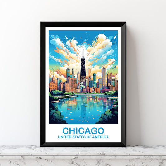 Chicago Travel Wall Art, Illinois Travel Wall Art, City Skyline Wall Art, Printable Travel Wall Art, Digital Travel Art | DT2NA_ILCH1
