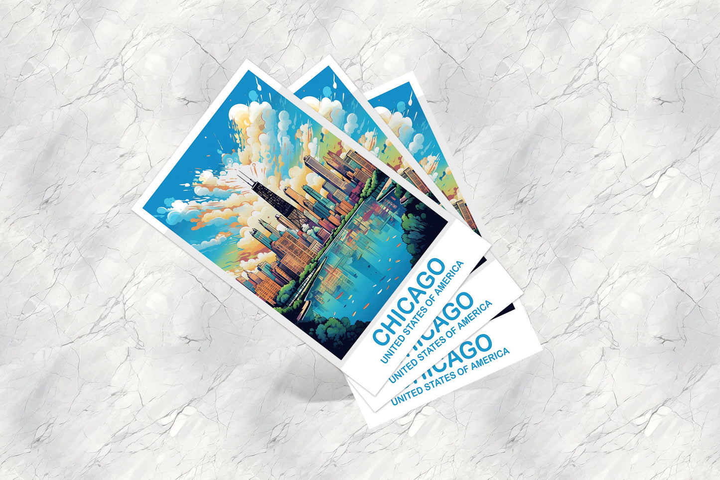 Chicago Travel Postcard Art, Illinois Travel Postcard, City Skyline Postcard, USA Travel Postcard, Travel Postcard | T2NA_ILCH1_P