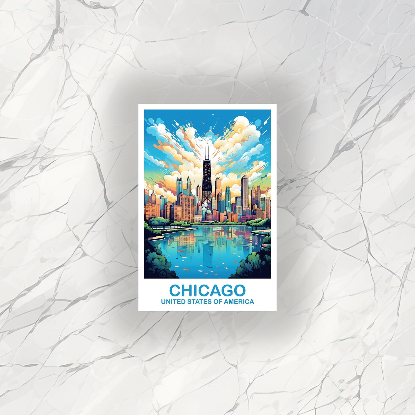 Chicago Travel Sticker Art, Illinois Travel Sticker, City Skyline Sticker, USA Travel Sticker, Chicago Art, Travel Sticker | T2NA_ILCH1_S