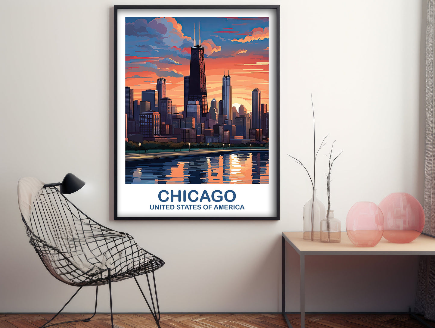 Chicago Travel Wall Art, Illinois Travel Wall Art, City Skyline Wall Art, USA Travel Art, Chicago Travel Poster, Travel Art | T2NA_ILCH2