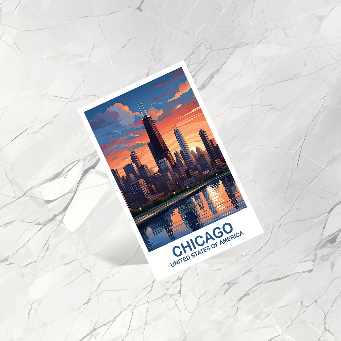 Chicago Travel Postcard Art, Illinois Travel Postcard, City Skyline Postcard, USA Travel Postcard, Travel Postcard | T2NA_ILCH2_P