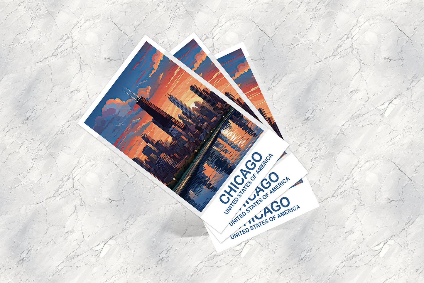 Chicago Travel Postcard Art, Illinois Travel Postcard, City Skyline Postcard, USA Travel Postcard, Travel Postcard | T2NA_ILCH2_P