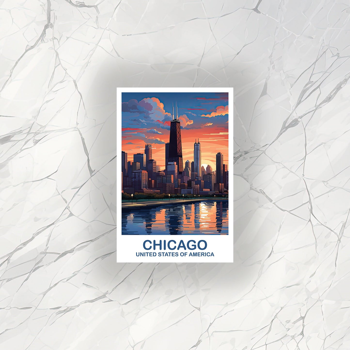 Chicago Travel Sticker Art, Illinois Travel Sticker, City Skyline Sticker, USA Travel Sticker, Boston Art, Travel Sticker | T2NA_ILCH2_S
