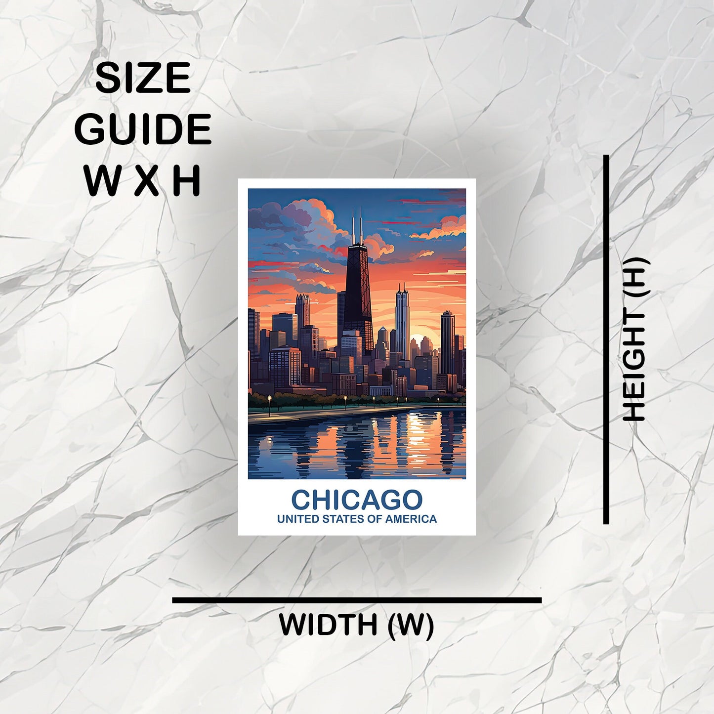 Chicago Travel Sticker Art, Illinois Travel Sticker, City Skyline Sticker, USA Travel Sticker, Boston Art, Travel Sticker | T2NA_ILCH2_S