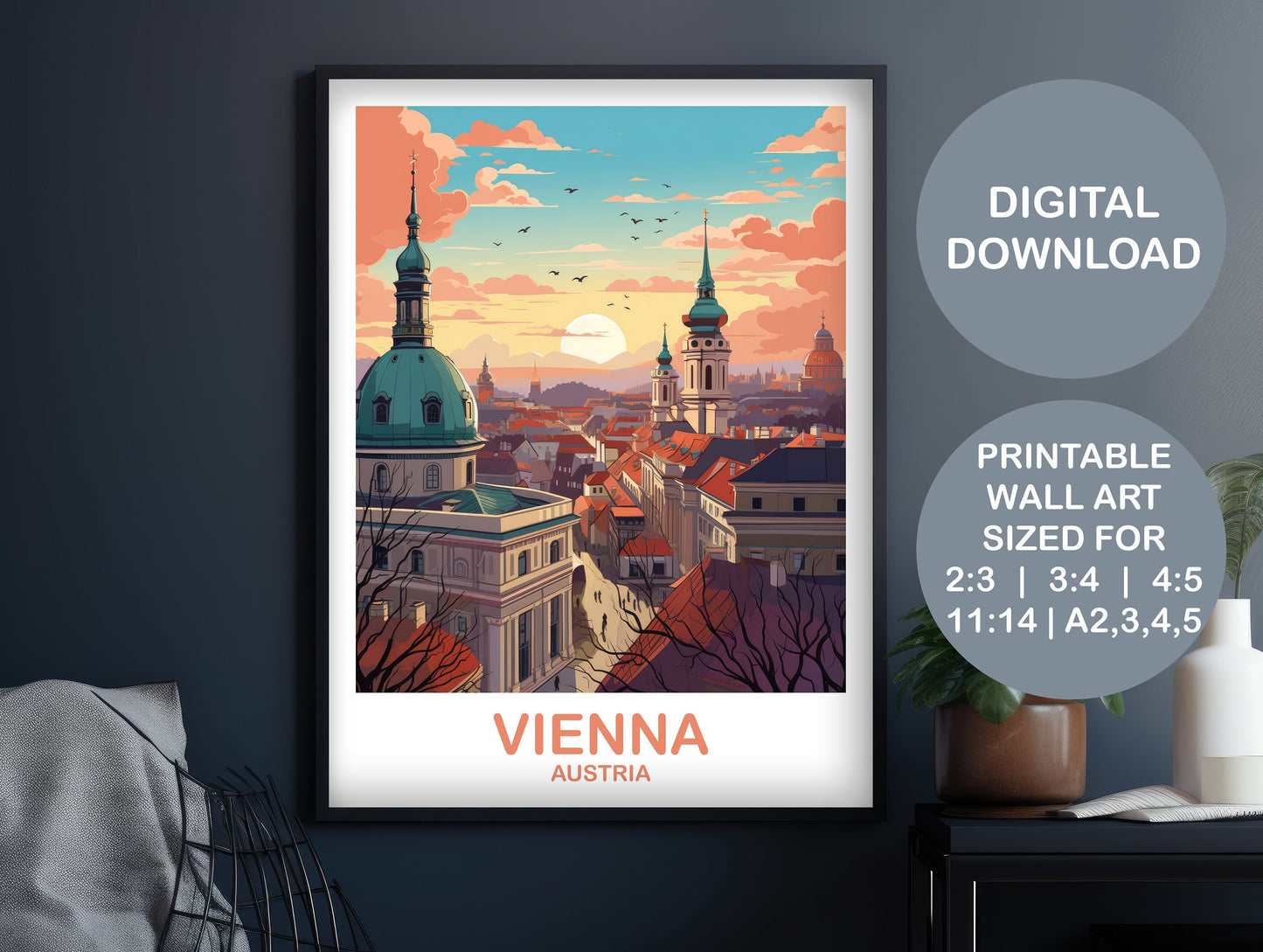 Vienna Travel Wall Art, Austria Travel Art, Printable Vienna Wall Art, Digital Austria Travel Wall Art, Travel Art | DT2EU_AUVI1
