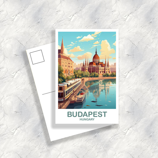 Budapest Travel Postcard Art, Hungary Travel Postcard, Budapest Postcar, City Skyline Sunset Postcard, Travel Postcard | T2EU_HUBU1_P