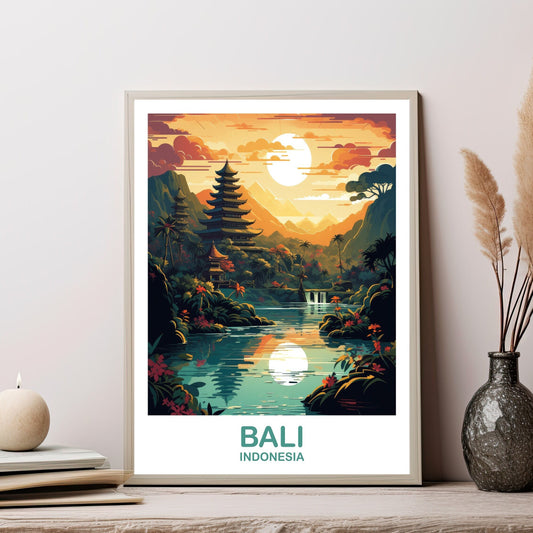 Bali Travel Wall Art, Bali Skyline, Bali Indonesia Wall Art Poster, City Skyline Wall Art, Vibrant Sunset, Travel Wall Art | T2AS_INDBA1