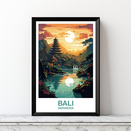 Bali Travel Wall Art, Bali Skyline, Printable Bali Indonesia Wall Art, City Skyline Wall Art, Vibrant Sunset, Travel Wall Art | DT2AS_INDBA1