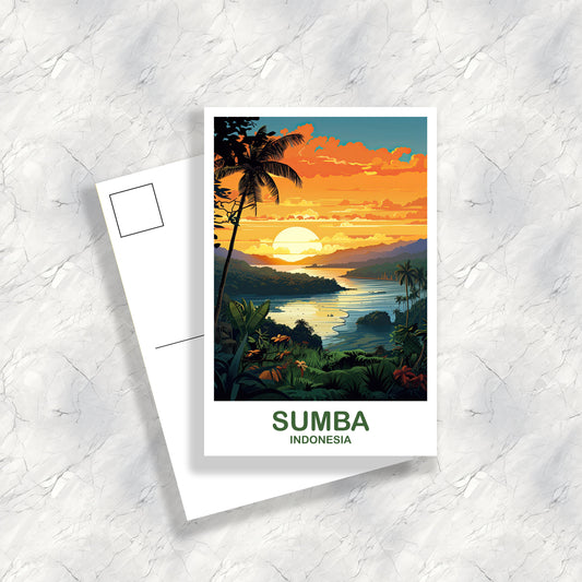 Sumba Travel Postcard Art, Bali Indonesia Postcard Art, City Skyline Art, Vibrant Sunset Postcard, Travel Postcard | T2AS_INDSU1_P