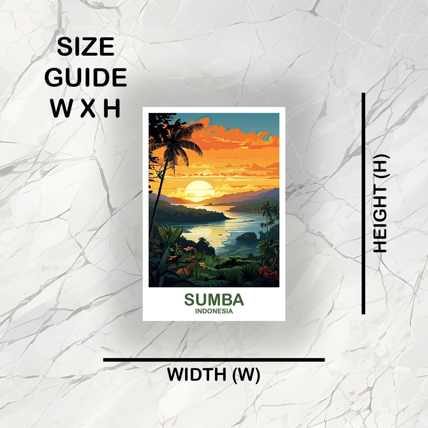 Sumba Travel Sticker Art, Sumba Skyline, Bali Indonesia Sticker, City Art, Vibrant Sunset, Suitcase Sticker, Travel Sticker | T2AS_INDSU1_S