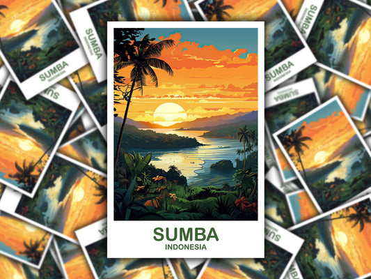 Sumba Travel Sticker Art, Sumba Skyline, Bali Indonesia Sticker, City Art, Vibrant Sunset, Suitcase Sticker, Travel Sticker | T2AS_INDSU1_S