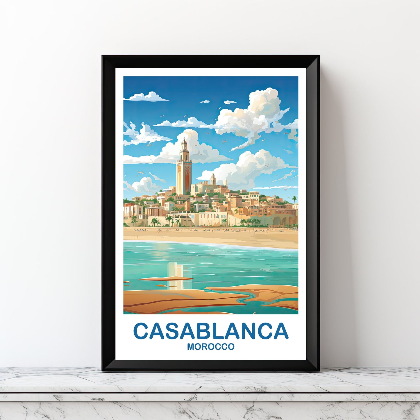 Casablanca Travel Wall Art, Morocco Skyline, City Skyline Art, Travel Wall Art, Africa Travel Art, Printable Casablanca Art | DT2AF_MOCA1