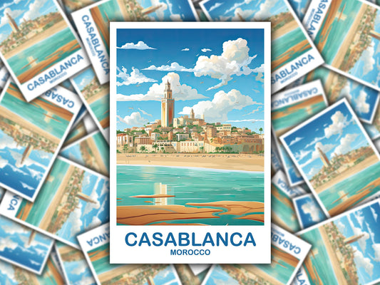 Casablanca Travel Sticker Art, Morocco Sticker, City Skyline Wall Art, Travel Sticker Art, Africa Travel Art Casablanca Art | T2AF_MOCA1_S