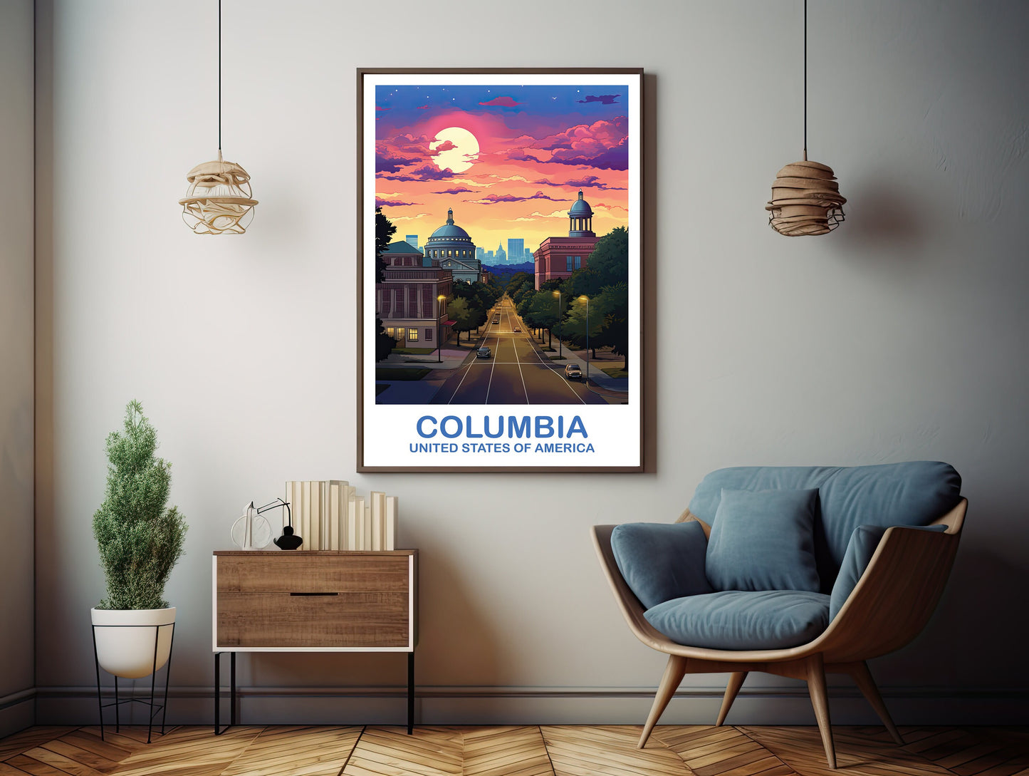Columbia Travel Art Poster, Columbia Wall Art, South Carolina Wall Art, Columbia South Carolina Poster, Travel Wall Art | T2NA_SAC01