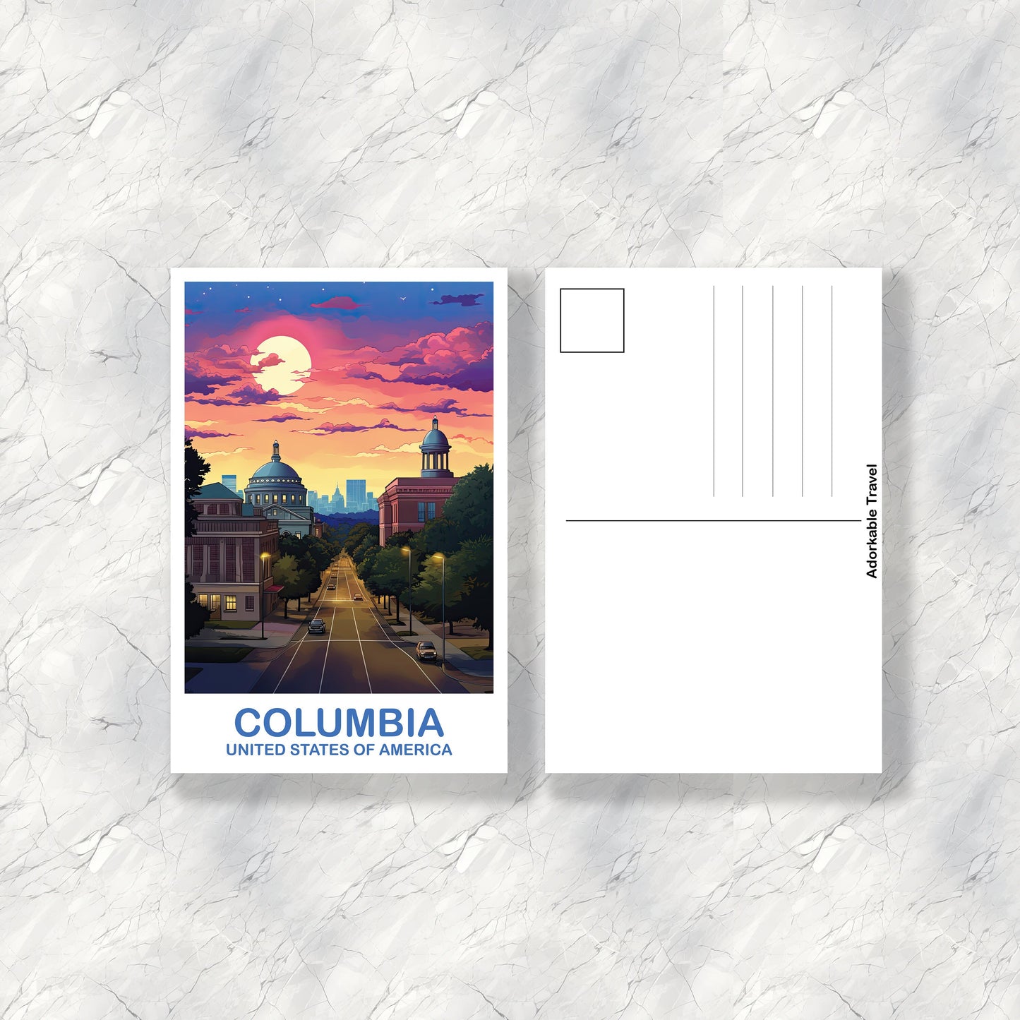Columbia Travel Postcard Art, Columbia Postcard, South Carolina Postcard, Columbia South Carolina Postcard, Travel Postcard | T2NA_SAC01_P