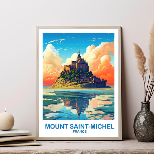 Mont Saint-Michel France Travel Poster, France Poster, Mont Saint-Michel France Art, Skyline Sunset Wall Art, Travel Poster | T2EU_FRMSM1