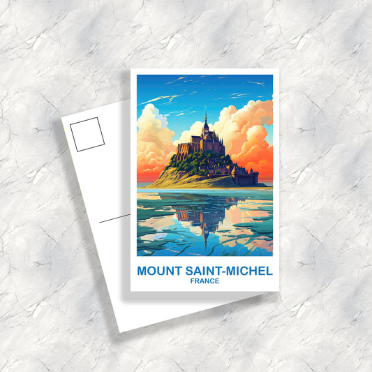 Mont Saint-Michel Travel Postcard, France Postcard, Mont Saint-Michel France Postcard Art, Skyline Sunset, Travel Postcard | T2EU_FRMSM1_P