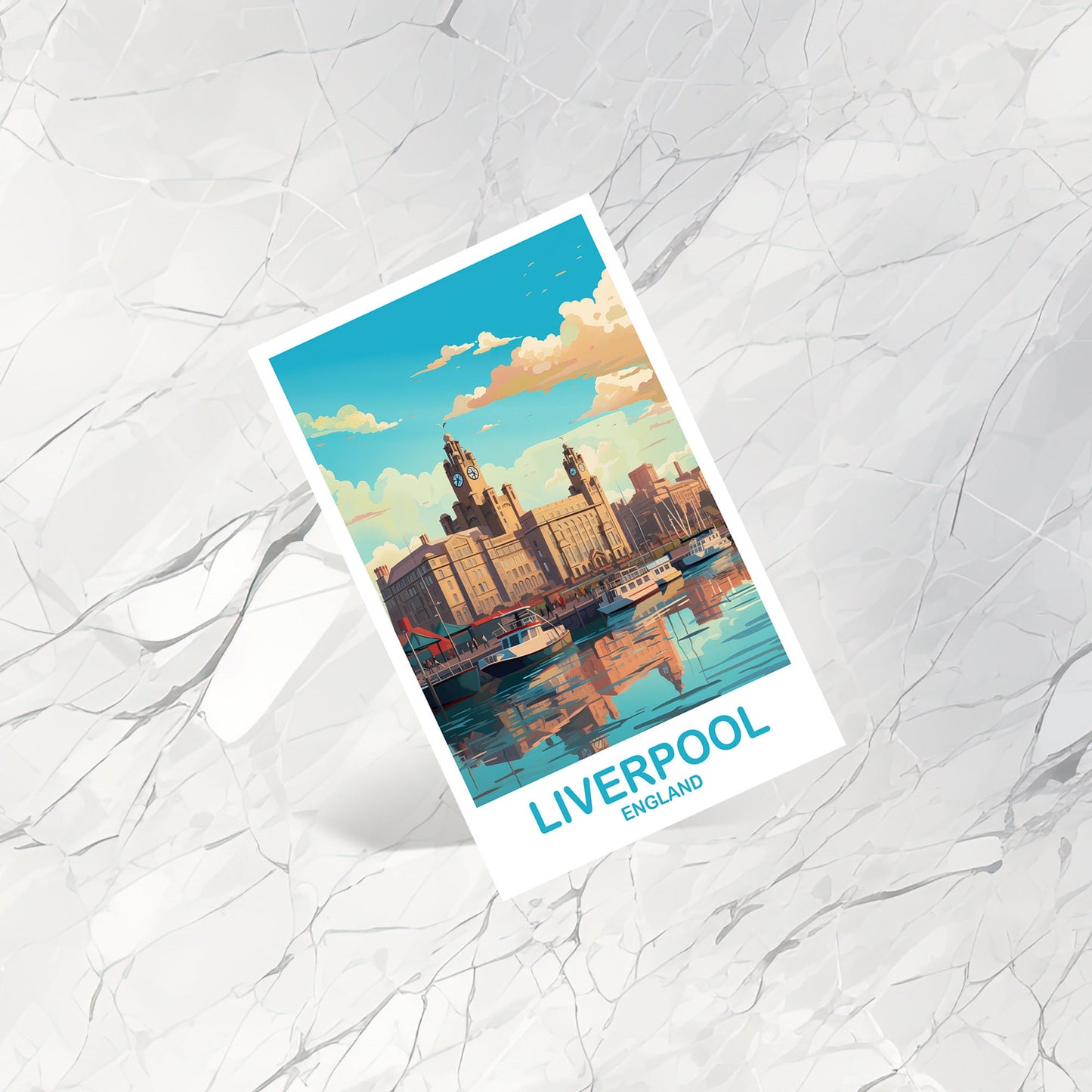 Liverpool Travel Postcard Art, Liverpool Travel Art, Liverpool Postcard, England Travel Postcard Art, Travel Postcard | T2EU_ENLI1_P