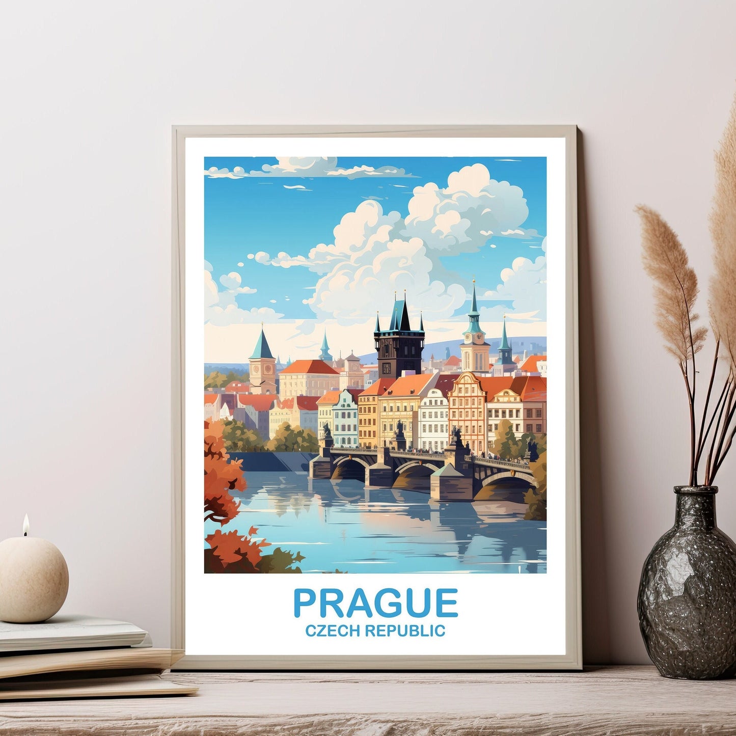 Prague Travel Wall Art, Prague Wall Art, Prague Czech Republic Poster, Czech Republic Wall Art, City Skyline Travel Wall Art | T2EU_CRPR1