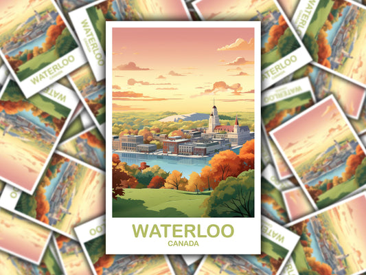 Waterloo Travel Sticker Art, Waterloo Ontario Travel Sticker, Waterloo Sticker, City Skyline Sticker, Travel Sticker | T2NA_ONWA1_S