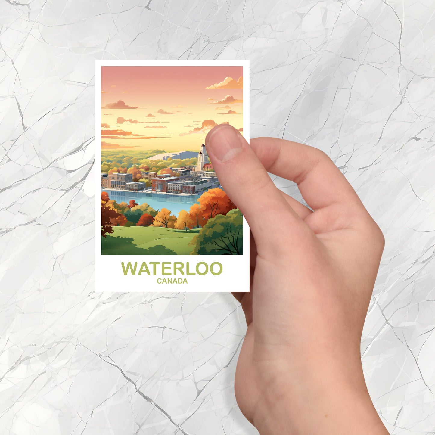 Waterloo Travel Sticker Art, Waterloo Ontario Travel Sticker, Waterloo Sticker, City Skyline Sticker, Travel Sticker | T2NA_ONWA1_S