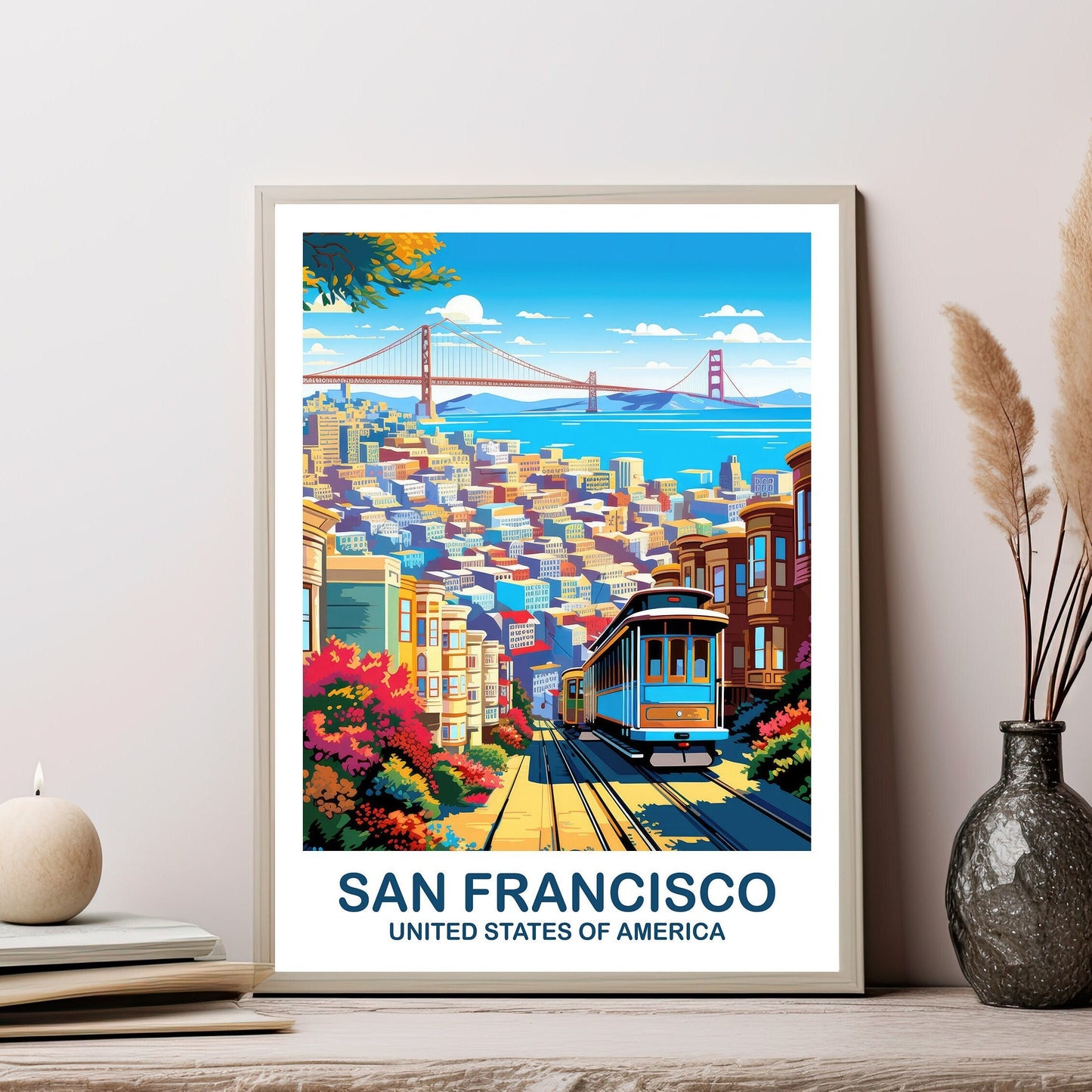 San Francisco Travel Print, California Travel Wall Art, San Francisco Poster Art, City Skyline Wall Art, California Wall Art | T2NA_CASF1