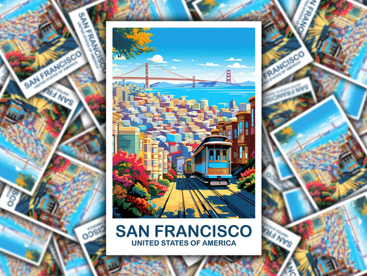 San Francisco Travel Sticker, California Travel Sticker Art, San Francisco Sticker Art, City Skyline Art, California Sticker | T2NA_CASF1_S