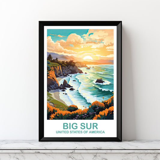 Big Sur Travel Print, California Travel Wall Art, Digital Big Sur Wall Art, City Skyline Wall Art, Travel Art, California Art | DT2NA_CABS1
