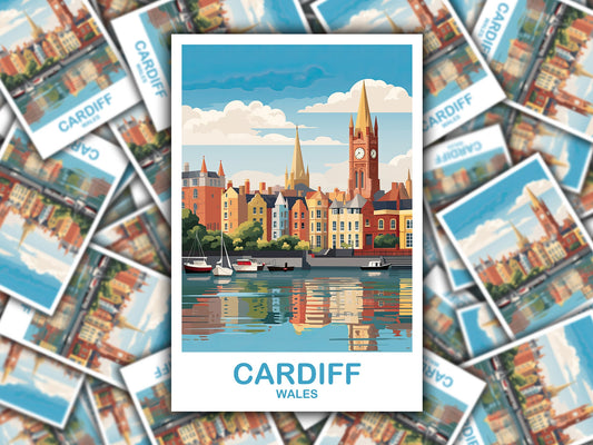Cardiff Travel Sticker Art, Wales Travel Sticker, Cardiff Sticker, Cardiff Wales Travel Art, Travel Sticker Art | T2EU_WACA1_S