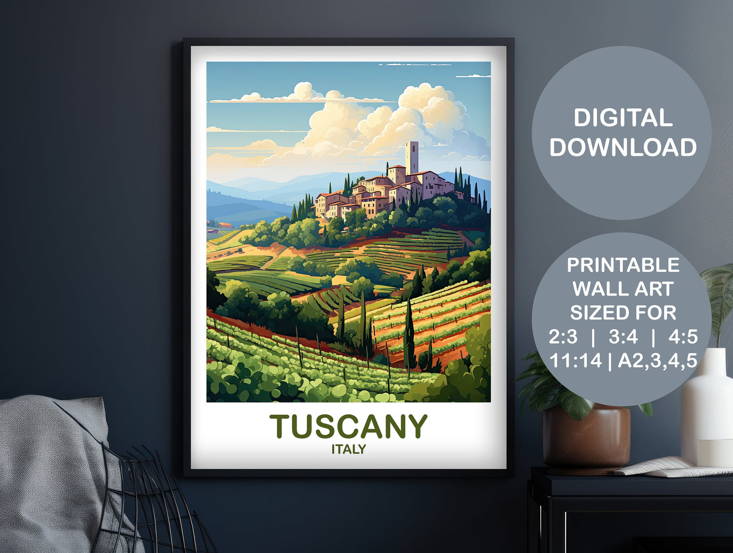 Tuscany Travel Poster, Italy Travel Art, Printable Tuscany Italy Art, Digital Tuscany Wall Art, Digital Travel Art | DT2EU_ITTU1