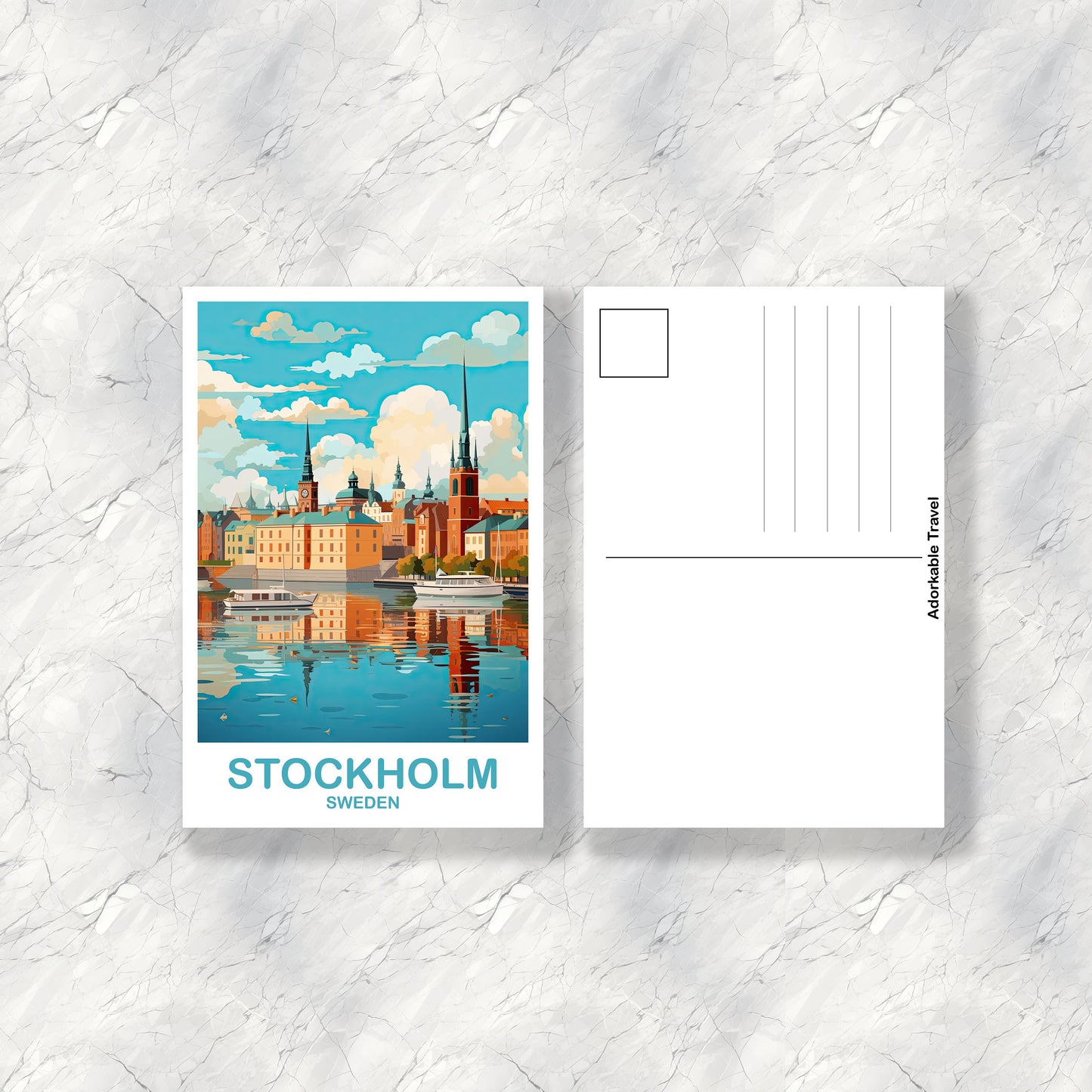 Stockholm Sweden Postcard Art, Stockholm Postcard, Sweden Postcard, Stockholm Sweden Art, Travel Postcard | T2EU_SWEST1_P