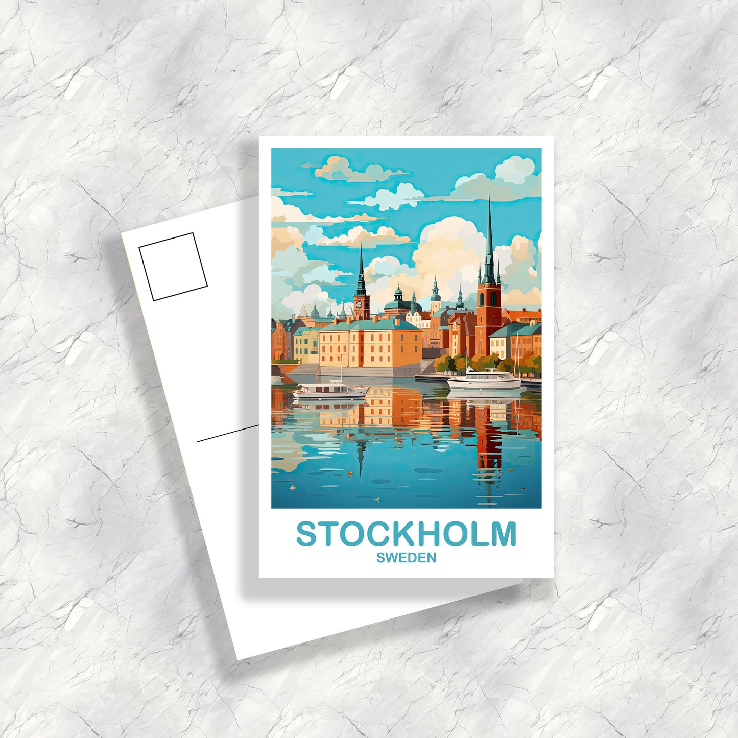 Stockholm Sweden Postcard Art, Stockholm Postcard, Sweden Postcard, Stockholm Sweden Art, Travel Postcard | T2EU_SWEST1_P