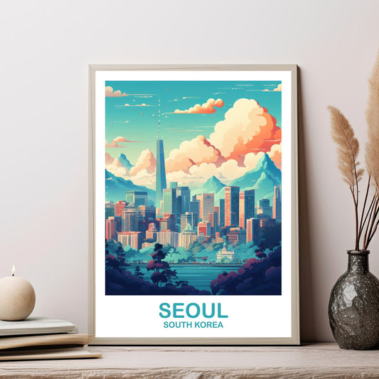 Seoul Korea Travel Poster, Seoul Skyline, Korea Wall Art Poster, City Skyline Wall Art, Travel Poster, Travel Wall Art | T2AS_SKSE1