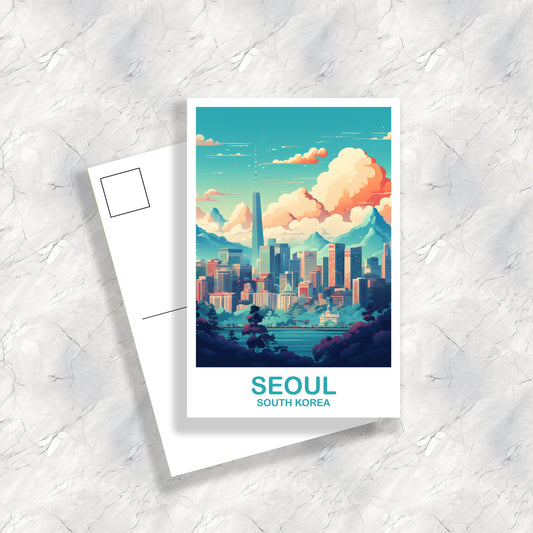 Seoul Korea Travel Postcard, Seoul Skyline, Korea Art Postcard, Seoul Travel Postcard, Travel Postcard, Seoul Postcard | T2AS_SKSE1_P