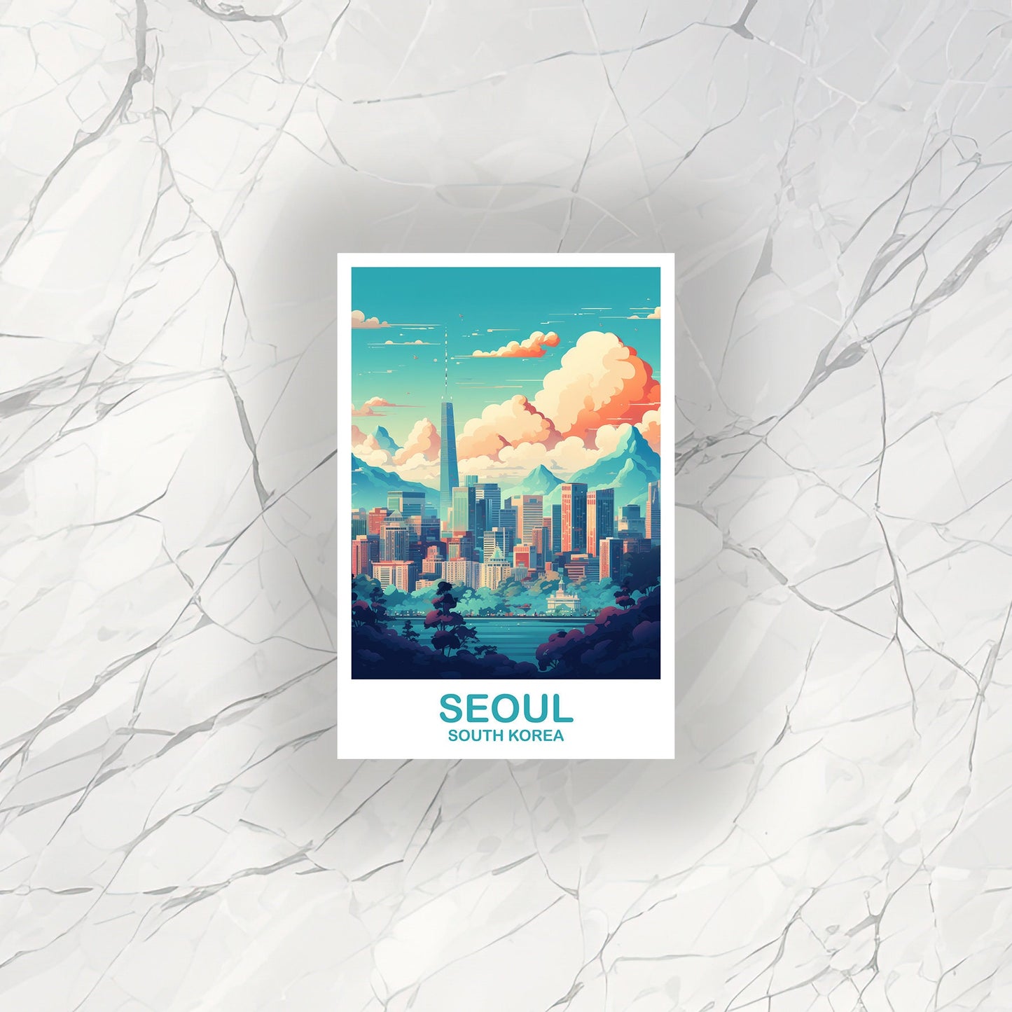Seoul Korea Travel Sticker, Seoul Skyline, Korea Sticker, Seoul Sticker, Suitcase Sticker, Seoul Travel Art, Travel Sticker | T2AS_SKSE1_S