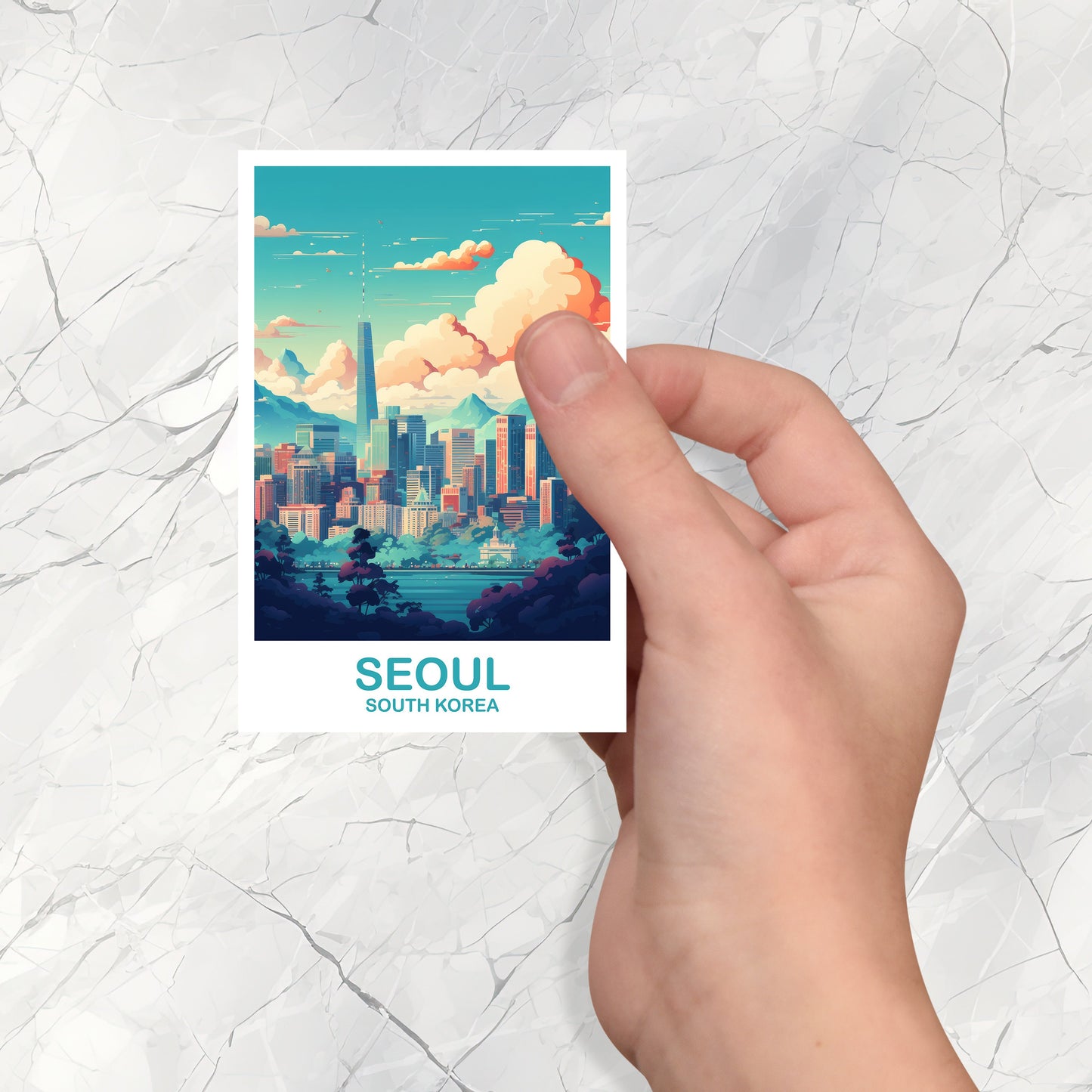 Seoul Korea Travel Sticker, Seoul Skyline, Korea Sticker, Seoul Sticker, Suitcase Sticker, Seoul Travel Art, Travel Sticker | T2AS_SKSE1_S
