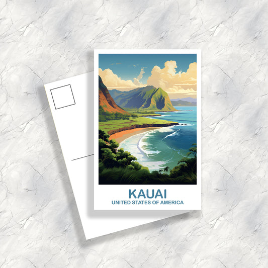 Kauai Travel Postcard Art, Hawaii Travel Postcard Art, Kauai Wall Art Postcard, City Skyline Art, USA Travel Postcard | T2NA_HAKA1_P
