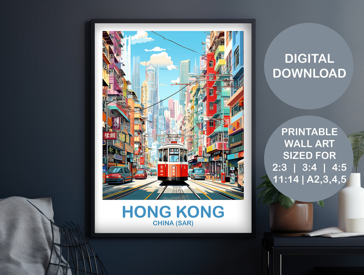 Hong Kong Travel Art, Printable Hong Kong Wall Art, Travel Art, Digital Travel Wall Art, Asia Travel Poster, Asia Travel | DT2AS_CHHK1