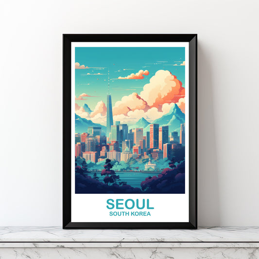 Seoul Korea Travel Poster, Seoul Skyline, Korea Wall Art Poster, Printable Seoul South Kprea Travel Poster, Travel Wall Art | DT2AS_SKSE1