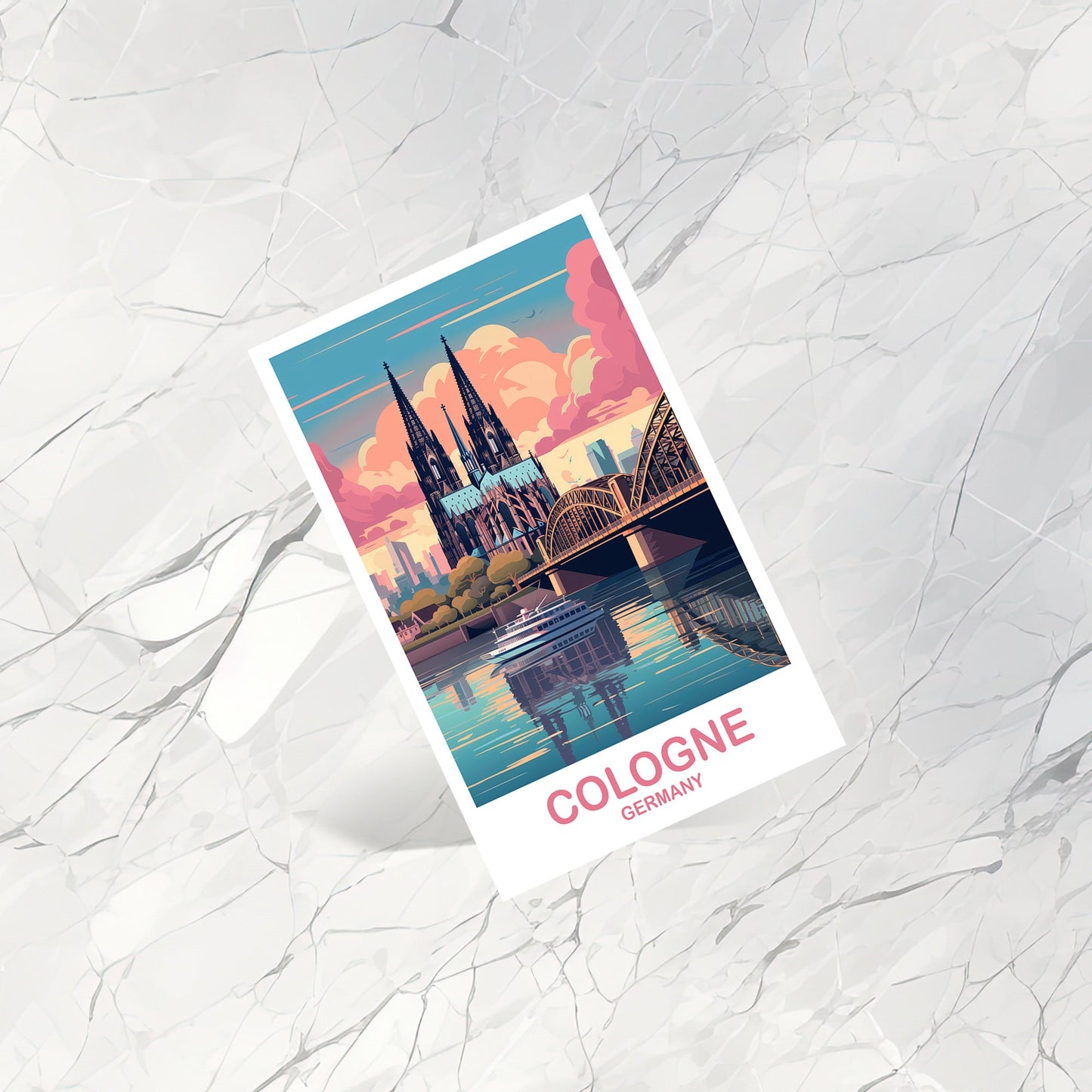 Cologne Germany Travel Postcard, Cologne Travel Postcard Art, Germany Postcard Art, Berlin Travel Art, Travel Postcard, | T2EU_GECO1_P