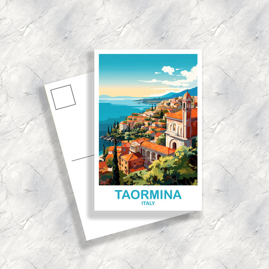 Taormina Italy Travel Postcard, Taormina Travel Art, Italy Postcard, Taormina Travel Postcard Art, Italy Travel Postcard Art | T2EU_ITTA1_P