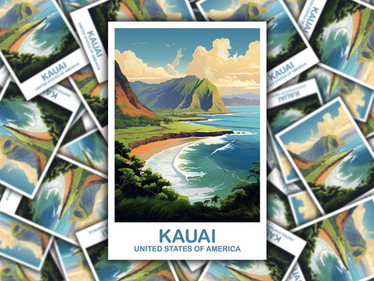 Kauai Travel Sticker Art, Hawaii Travel Sticker Art, Kauai Travel Art Sticker, City Skyline Art, USA Travel Sticker | T2NA_HAKA1__S