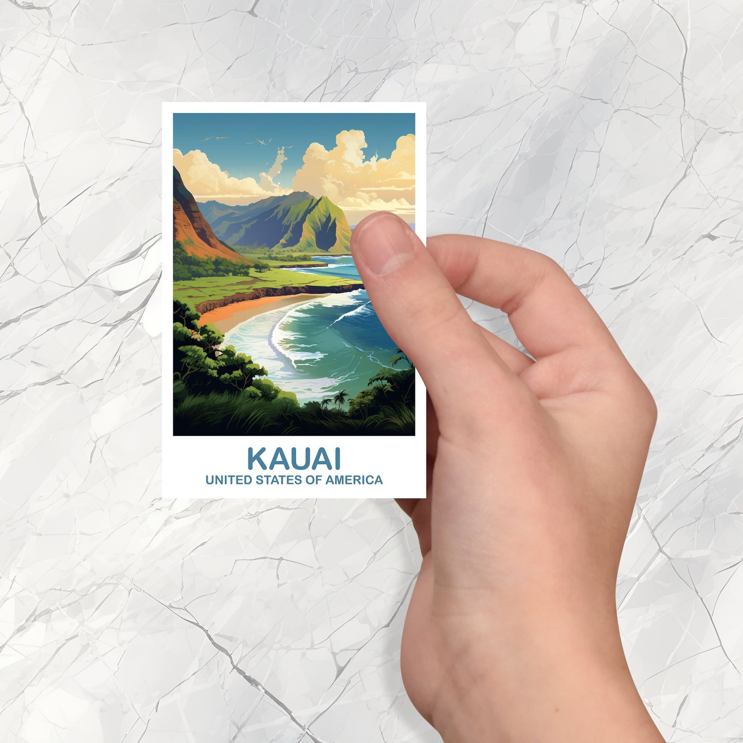Kauai Travel Sticker Art, Hawaii Travel Sticker Art, Kauai Travel Art Sticker, City Skyline Art, USA Travel Sticker | T2NA_HAKA1__S