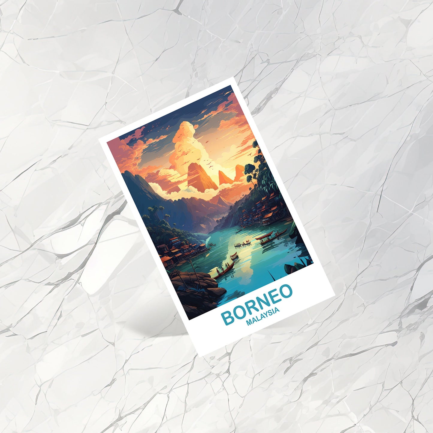 Borneo Travel Postcard Art, Borneo Malaysia Postcard, City Postcards, Asian Postcard, Malaysia Postcard, Travel Postcard | T2AS_MABO1_P